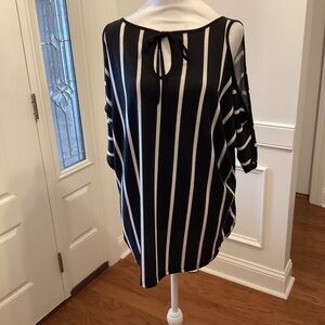 Cold Shoulder Striped Black and White Blouse